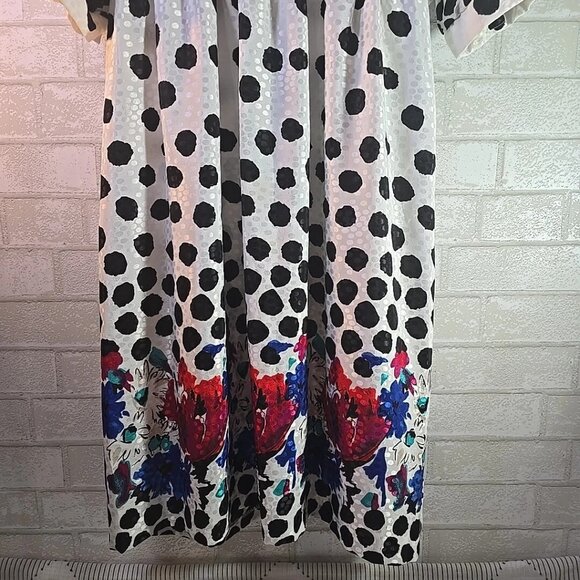 Vintage 80s Retro Susan Page Puff Sleeve Floral Polka Dot Dress Size 16 Elegant - Picture 3 of 9